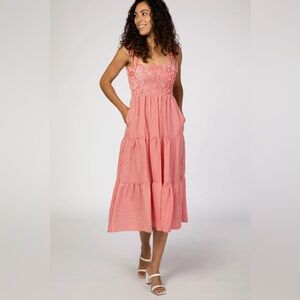 Red Checkered Tiered Midi Dress